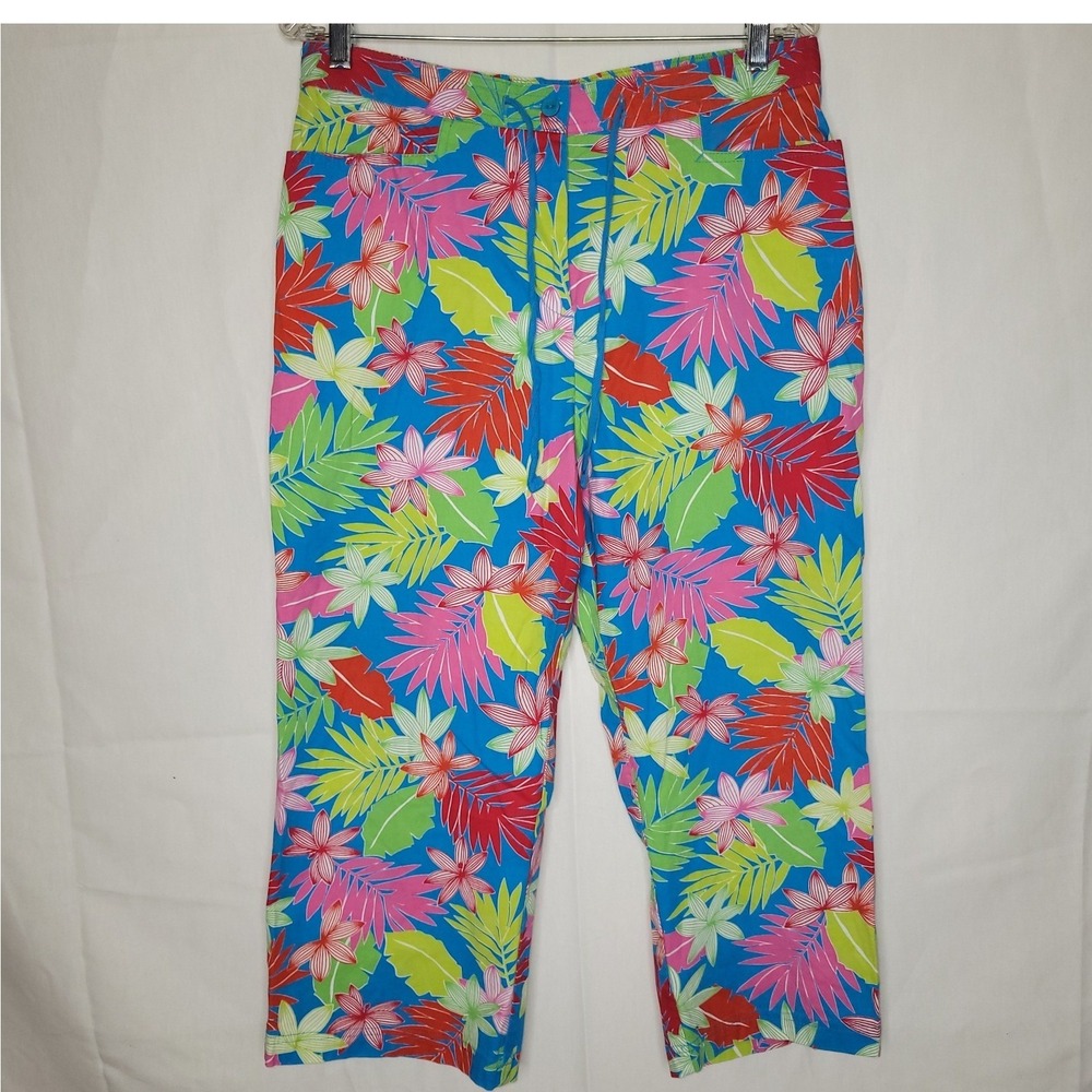 Vintage Sag Harbor Sport Women's Tropical Floral Print Capri Pants